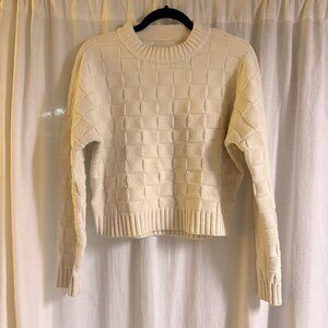 Abercrombie & Fitch White Checkerboard Textured Knit Sweater | XS